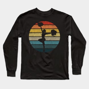 Cheerleader Silhouette On A Distressed Retro Sunset design Long Sleeve T-Shirt